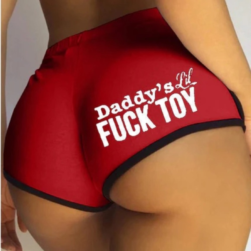 Red Cheeky Shorts with Bold Text